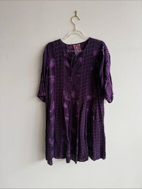 Johnny Was Purple Embroidered Neckline Tunic